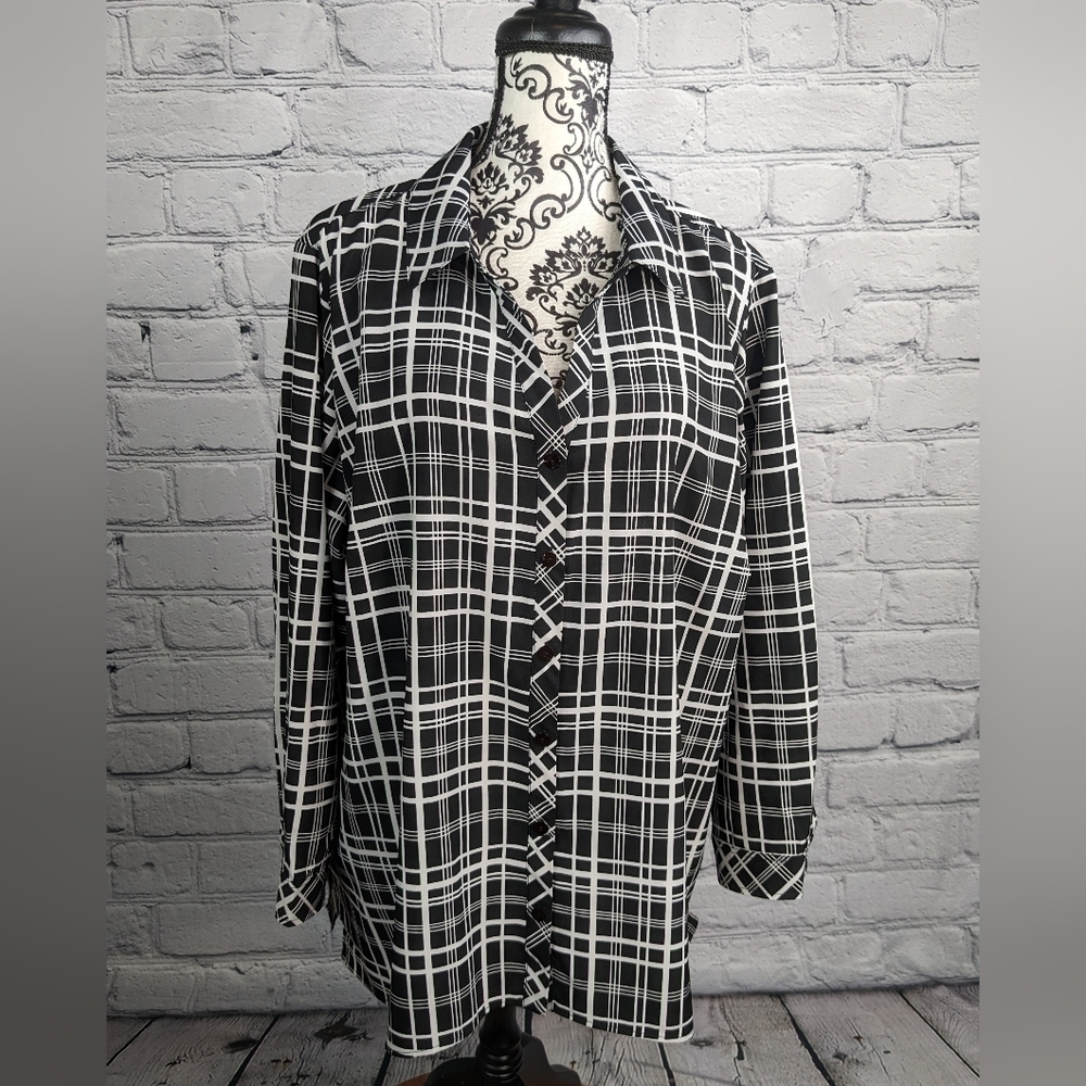 Susan Graver women's long sleeve check print button front shirt plus sz 2xp bb13